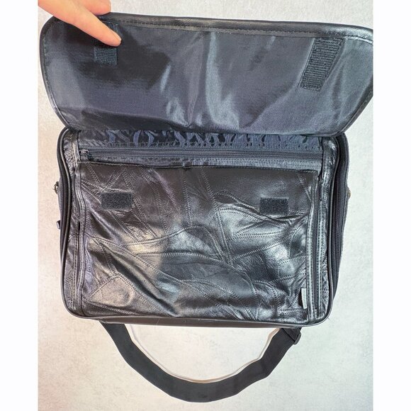 Genuine Leather Patchwork Laptop Bag Travel Office Briefcase Black - Picture 8 of 15